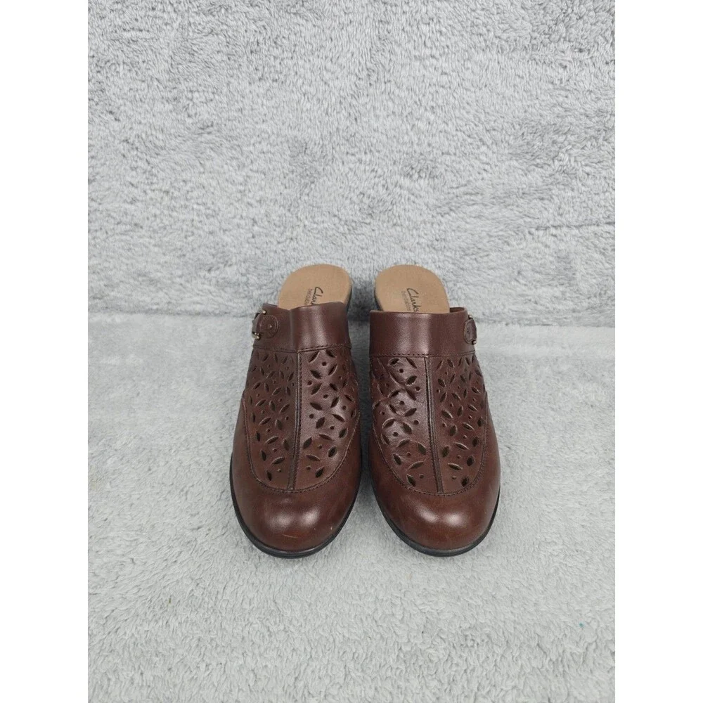 Clarks Bendables Leather Clogs Brown womens Lightweight 85676 sz 10M slides